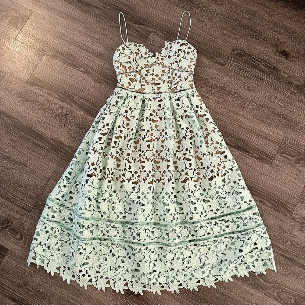 Self-Portrait Azaelea Lace Midi-Dress Mint Green